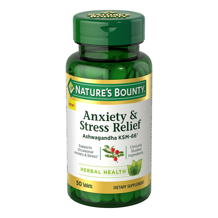 Natures Bounty Anxiety and Stress Relief, Ashwagandha KSM-66 Tablets, 50 Ea