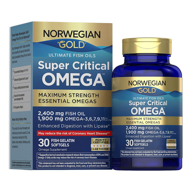Renew Life Norwegian Gold Maximum Strength Super Critical Omega Ultimate Fish Oil Gelatin Softgels 30Ea