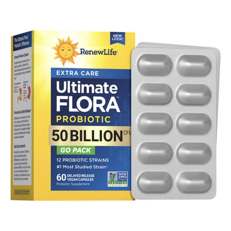 Renew Life Ultimate Flora Probiotic Go Pack 50 Billion Veg Capsules Supports Digestive and Immune Health 60Ea