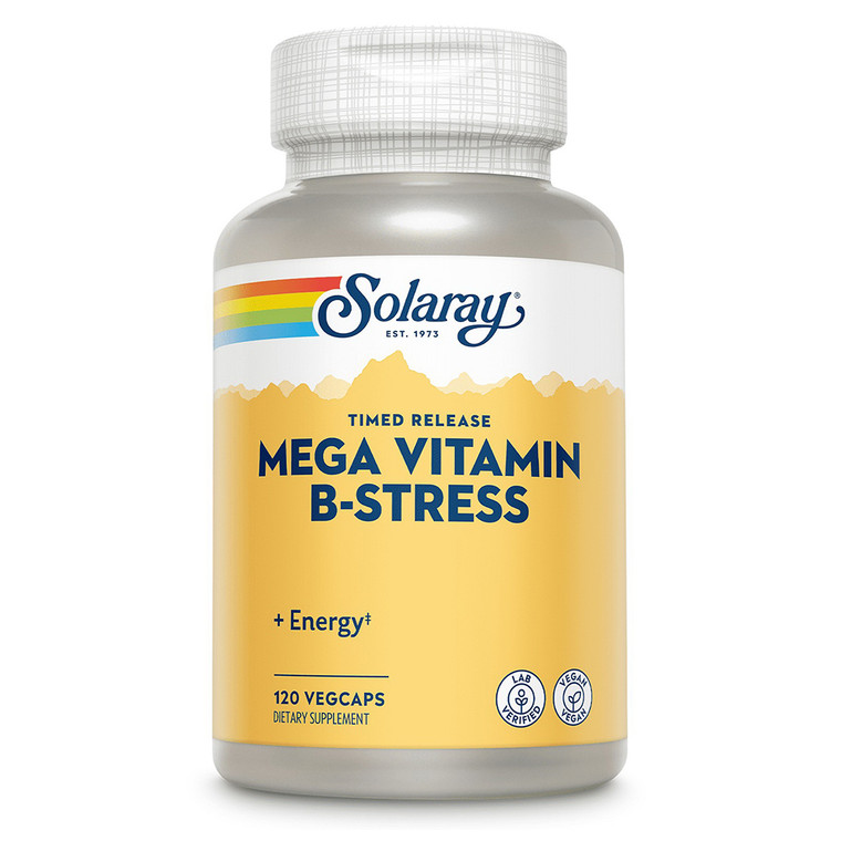 Solaray Mega Vitamin B Stress Timed Release VegCapsules for Energy and Nervous System Support 120Ea