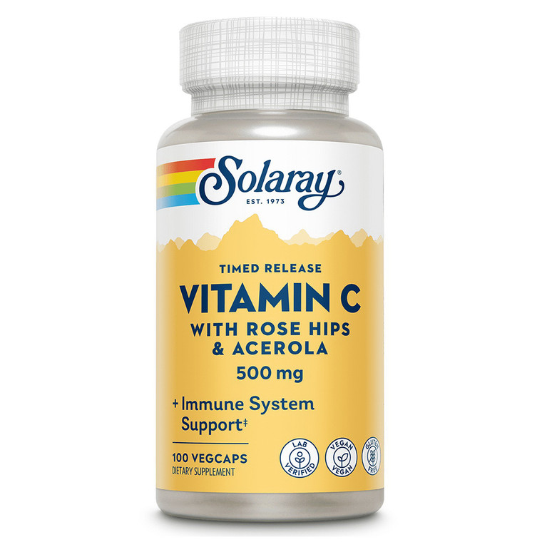 Solaray Vitamin C with Rose Hips and Acerola 500 mg VegCapsules for Immune System Support 100Ea