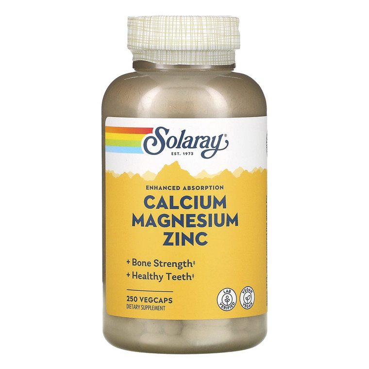 Solaray Calcium Magnesium Zinc VegCaps for Bone and Teeth Support 250Ea