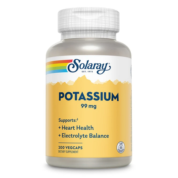 Solaray Potassium 99 mg VegCapsules for Electrolyte Balance and Heart Health Support 200Ea