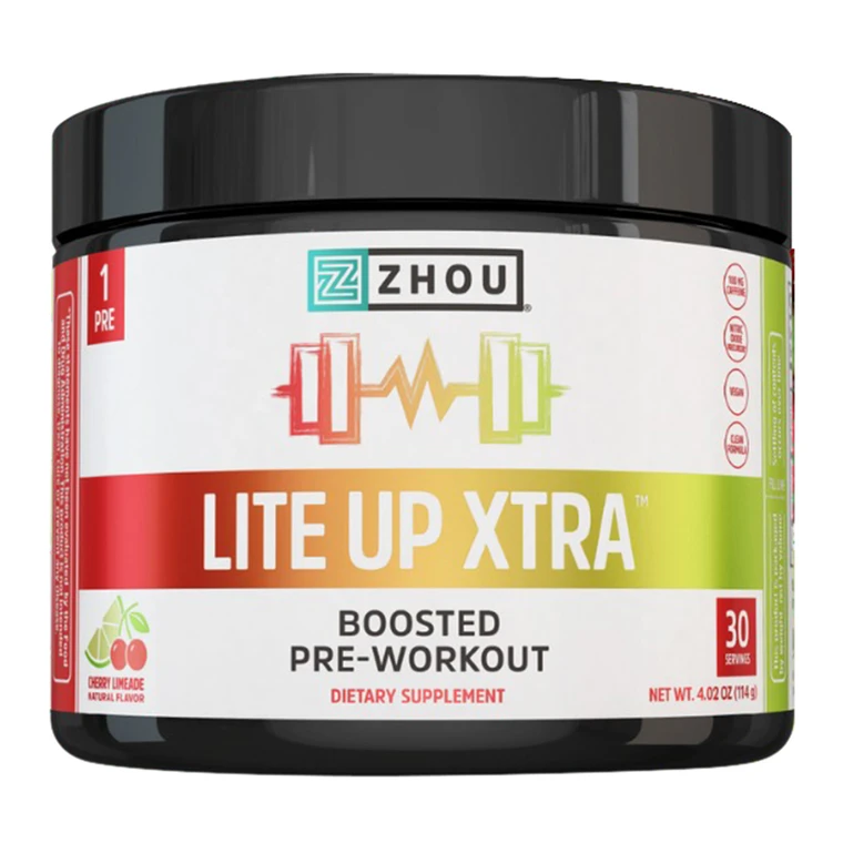Zhou Nutrition Lite Up Xtra Boosted Pre Workout Dietary Supplement Cherry Flavor Support Energy and Stamina 4.02Oz (114g