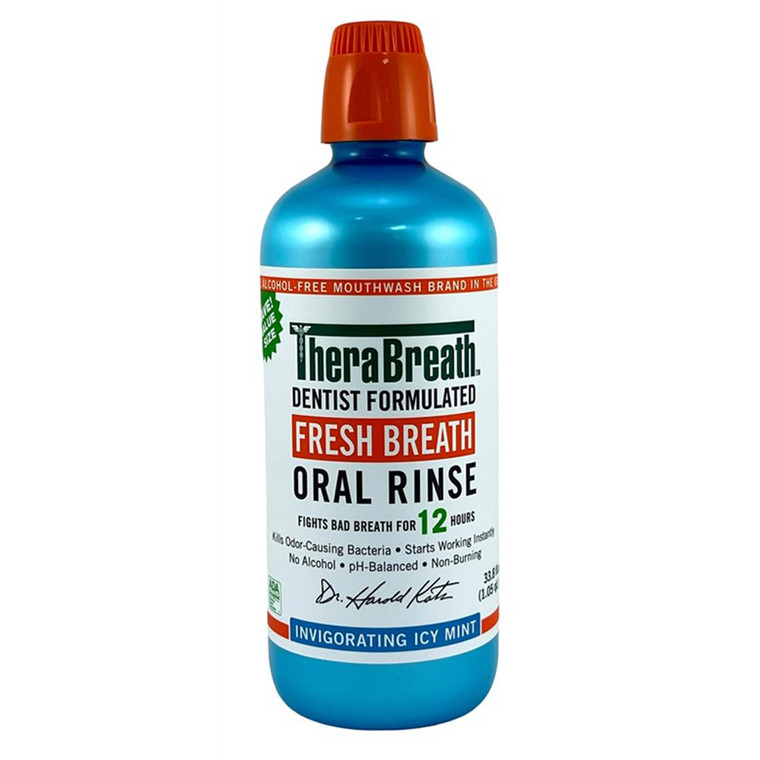 Therabreath Fresh Breath Oral Rinse Icy Mint Kills Odor Causing Bacteria 33.8Oz