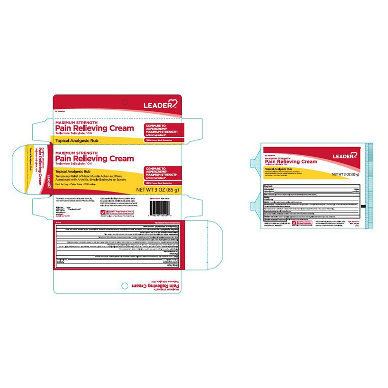 Leader Pain Relieving Cream Trolamine Salicylate 10 Percent Relief of Muscle Aches and Pains 3Oz (85g)