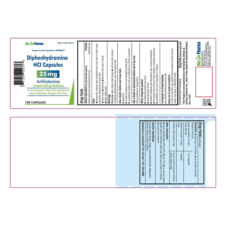 Diphenhydramine HCL 25mg Antihistamine Capsules for Upper Respiratory Allergy Relief and Hay Fever 100Ea