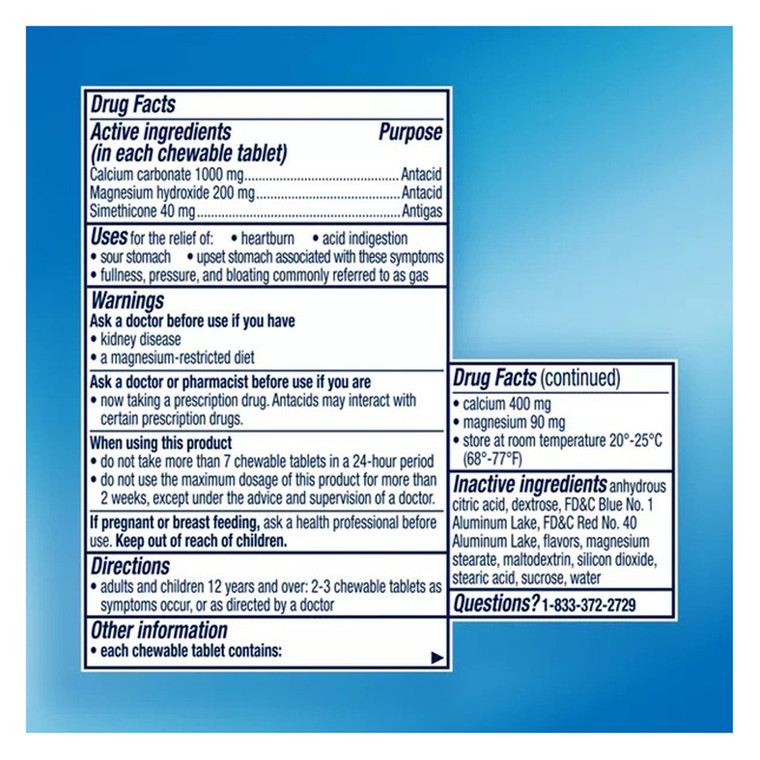 Rolaids Heartburn Plus Gas Multisymptom Relief Chewable Tablets Berry Flavor 60Ea
