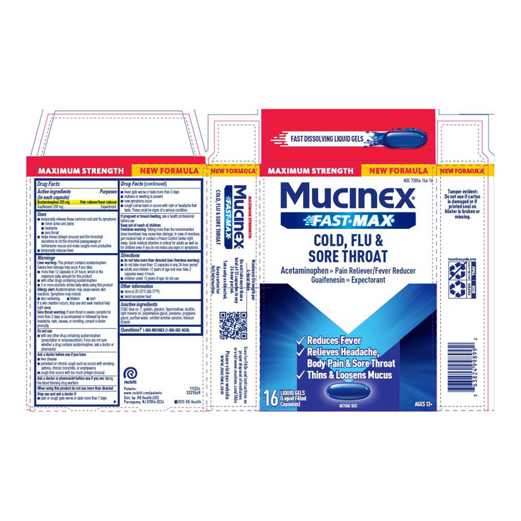 Mucinex Maximum Strength Fast Max Cold Flu and Sore Throat Liquid Gels Capsules Pain Reliever and Fever Reducer 16Ea