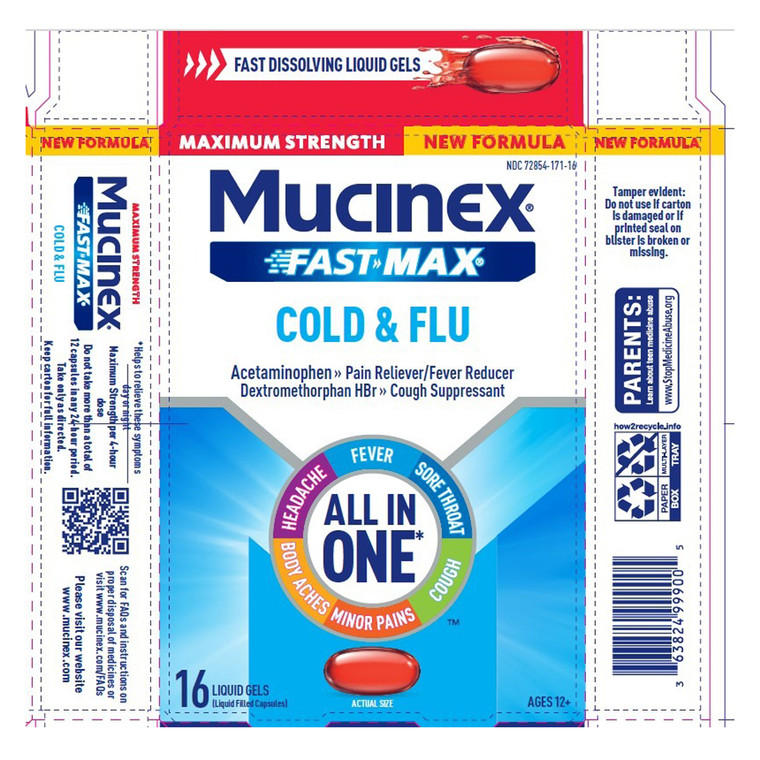 Mucinex Maximum Strength Fast Max Cold and Flu Liquid Gels Capsules Pain Reliever and Fever Reducer 16Ea