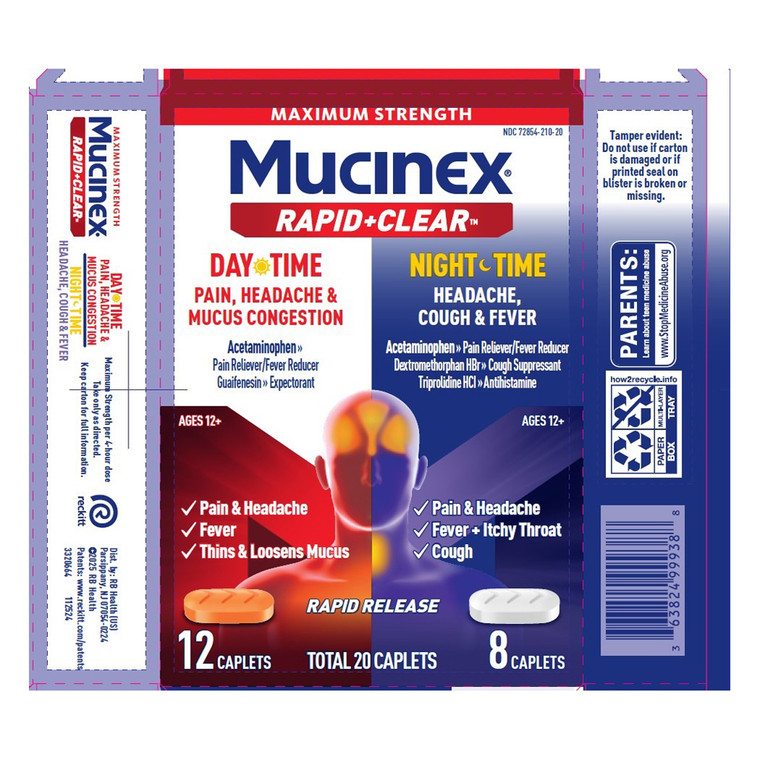 Mucinex Maximum Strength Rapid Plus Clear Day and Night Time Caplets Relieves Headache Mucus Congestion and Fever 20Ea