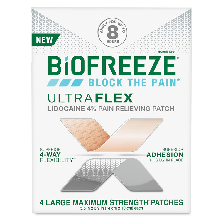 Biofreeze Ultraflex Lidocaine 4 Percent Pain Relieving Patch for Joint and Muscle 4Ea