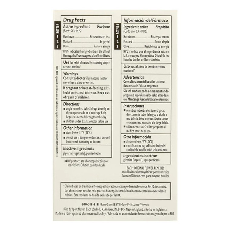 Bach Original Flower Remedies Mental Energy Emotional Ups and Downs 3 Droppers Kit Relief of Nervous Tension 1Ea