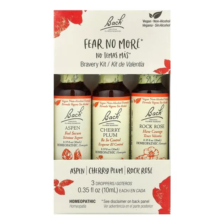 Bach Original Flower Remedies Fear No More 3 Droppers Bravery Kit Non Alcohol Formula Relief Nervous Tension 1Ea