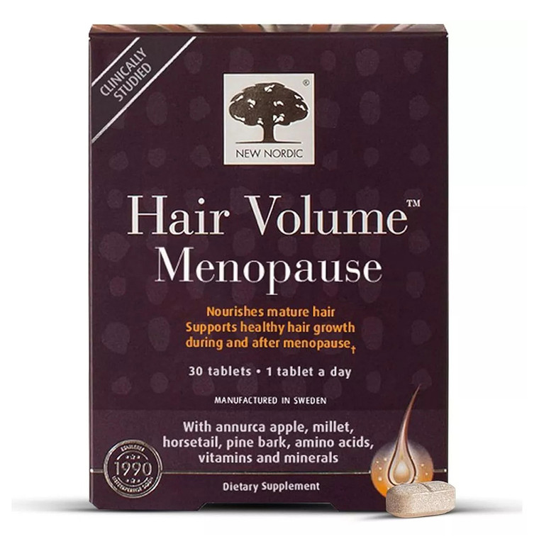 New Nordic Hair Volume Menopause Nourishes Mature Hair Tablets Support Healthy Hair Growth 30Ea