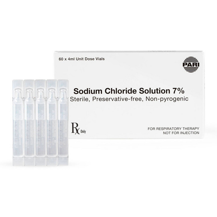 Pari Sodium Chloride Solution 7 Percent Concentration Sterile Contains 60 X 4mL Vials Box for Respiratory Therapy 1Ea