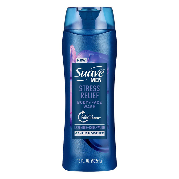 Suave Mens Stress Relief Body and Face Wash Lavender and Cedarwood 18Oz (532ml)