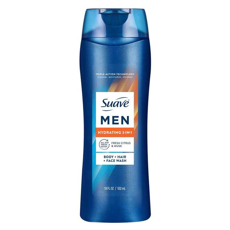 Suave Mens Hydrating 3 in 1 Body Hair and Face Wash Fresh Citrus and Musk 18Oz (532ml)