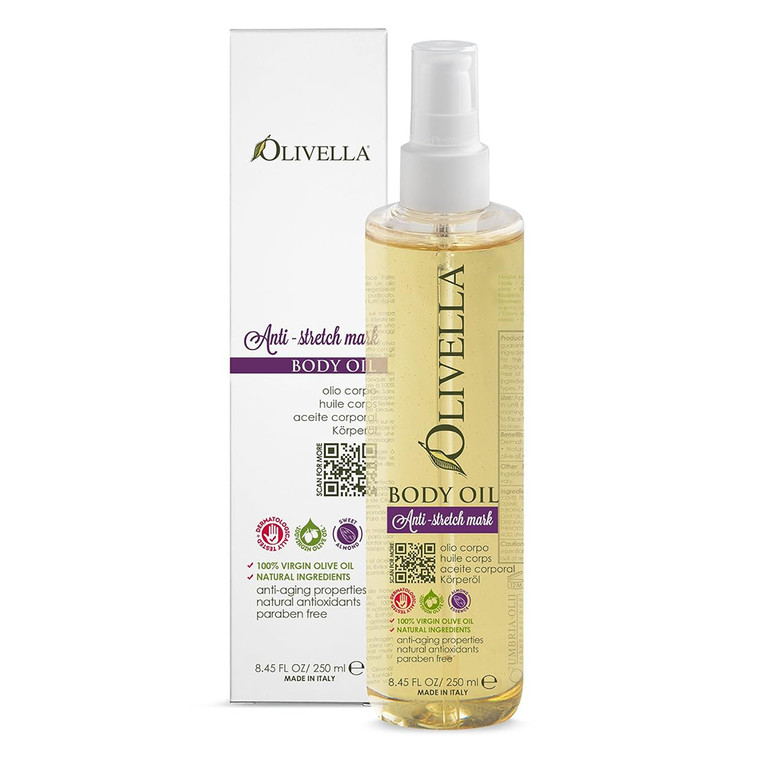 Olivella Body Oil Anti Strech Mark Olivella Spray with Anti Aging Properties for Nourishing and Smoothening Skin 8.45Oz (250ml)