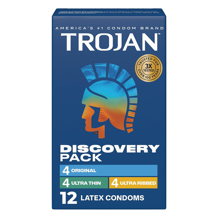 Trojan Discovery Pack Assorted Latex Lubricated Condoms for Men 12Ea