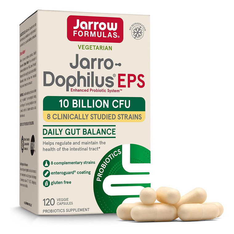 Jarrow Formulas Jarro Dophilus EPS Probiotics 10 Billion CFU Supplement Veg Capsules Helps Intestinal Tract and Gut Health 120Ea