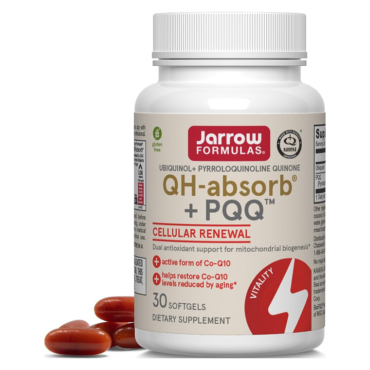 Jarrow Formulas QH Absorb Plus PQQ CoQ10 Cellular Renewal Supplement Softgels Support Mitochondrial Health 30Ea