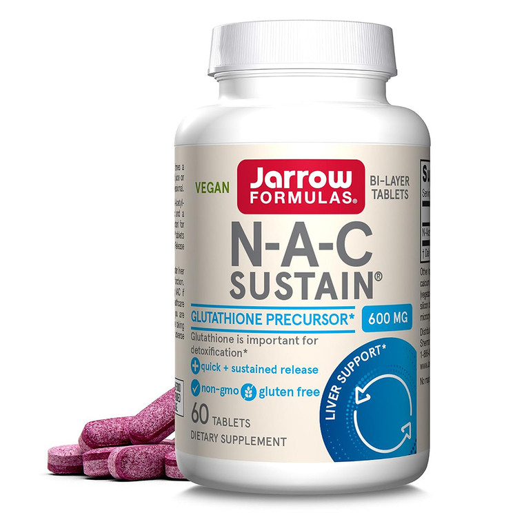 Jarrow Formulas NAC Sustain 600mg Glutathione Precursor Dietary Supplement Tablets Support Liver Health 60Ea
