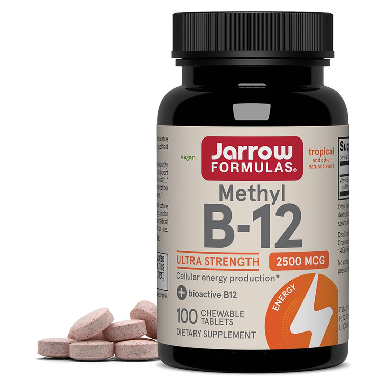 Jarrow Formulas Methyl Vitamin B12 2500mcg Ultra Strength Cellular Energy Chewable Tablets 100Ea