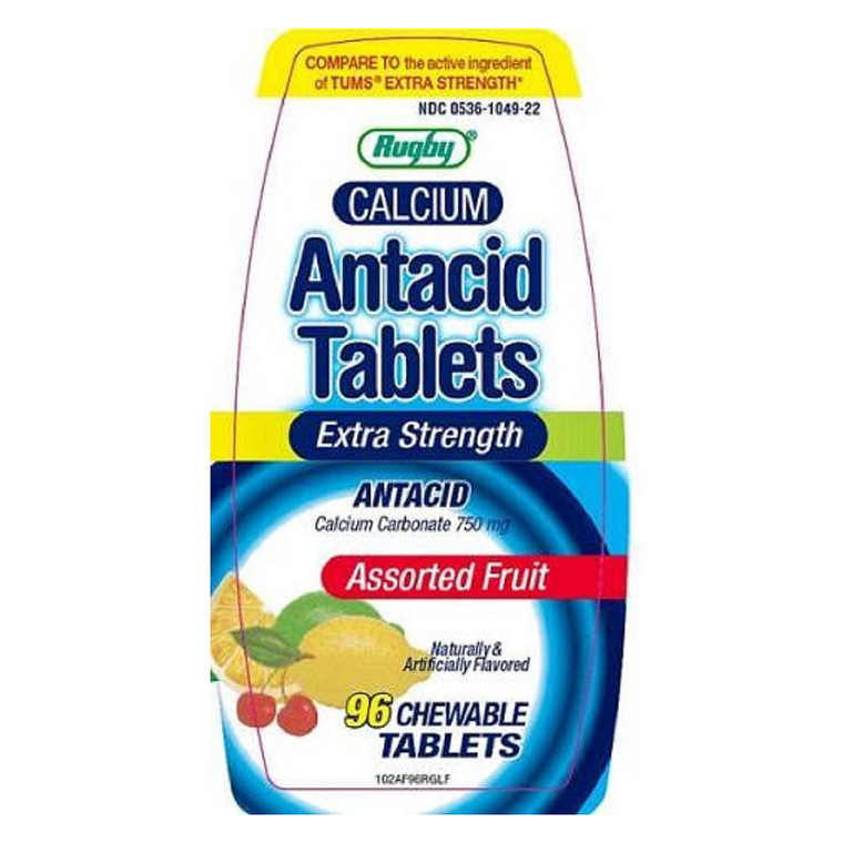 Rugby Calcium Antacid Extra Strength Chewable Tablets 96Ea