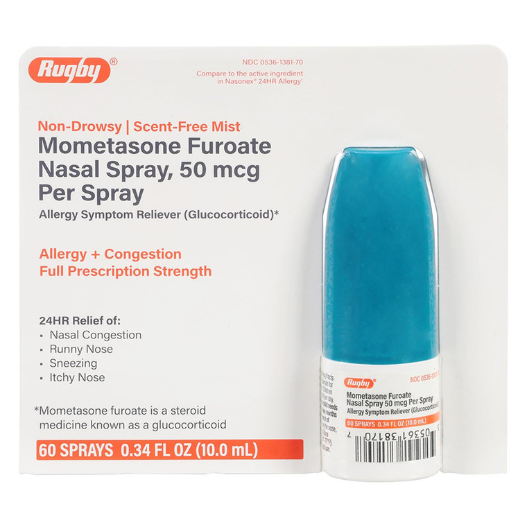 Rugby Mometasone Furoate 50 mcg Nasal Spray for Allergy Symptom Relief 0.34Oz (10ml)