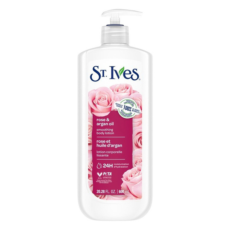 St Ives Rose and Argan Oil Hand and Body Lotion Hydrates Smoothing Body Care for Dry Skin 20.28Oz (600ml)