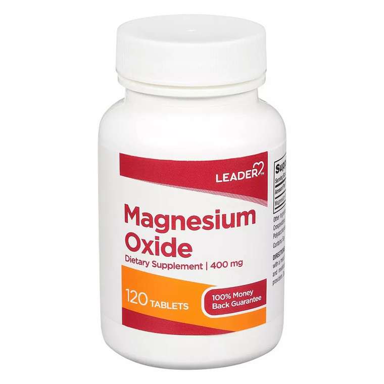 Leader Magnesium Oxide 400 mg Tablets for Relief of Acid Indigestion and Upset Stomach 120Ea