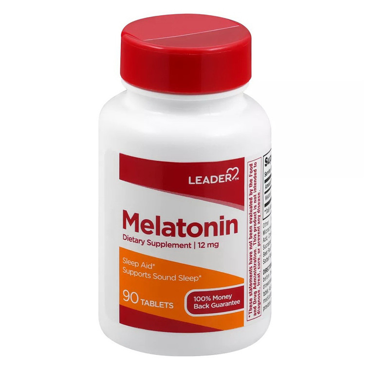 Leader Melatonin 12 mg Tablets for Sleep Support 90Ea