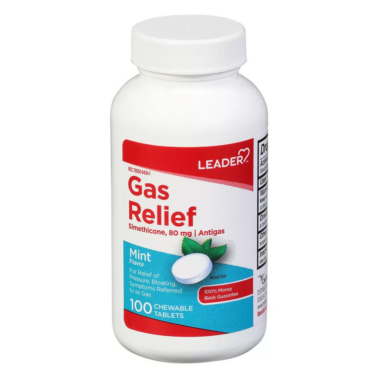 Leader Gas Relief Chewable Tablets for Relief of Gas Bloating and Pressure 100Ea
