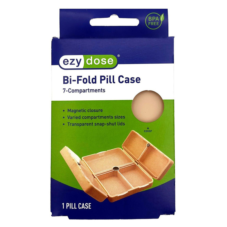 Ezy Dose Bi-Fold Pill Case 7 Compartments Magnetic Closure Assorted Colors 1Ea