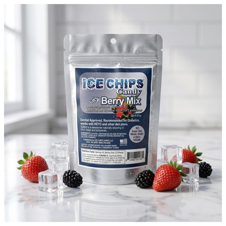 Ice Chips Juicy Berry Mix Sweetened with Xlitol Candy 2Oz (5.67g)