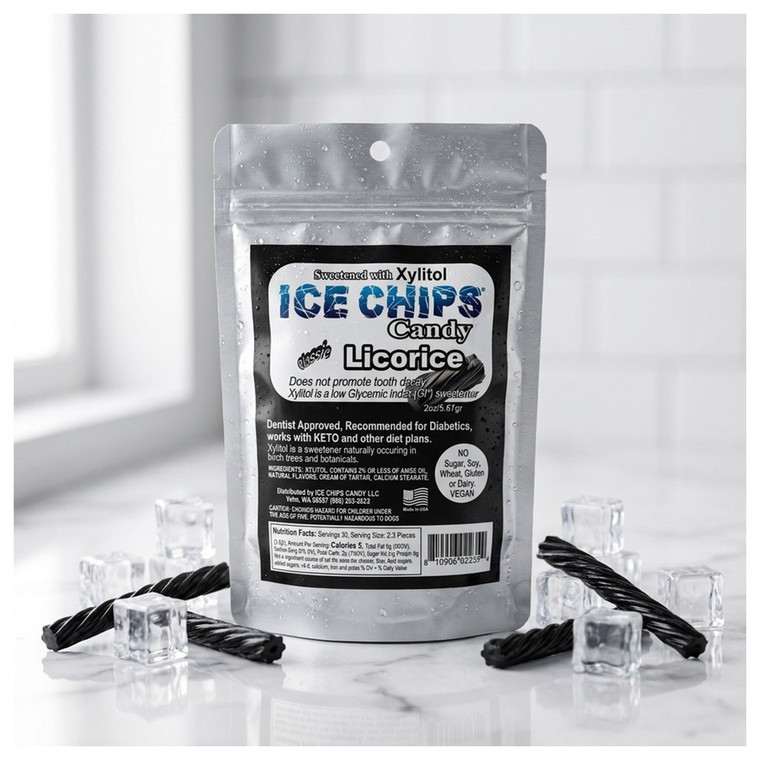 Ice Chips Licorice Candy Sweetened with Xlitol 2Oz (5.67g)