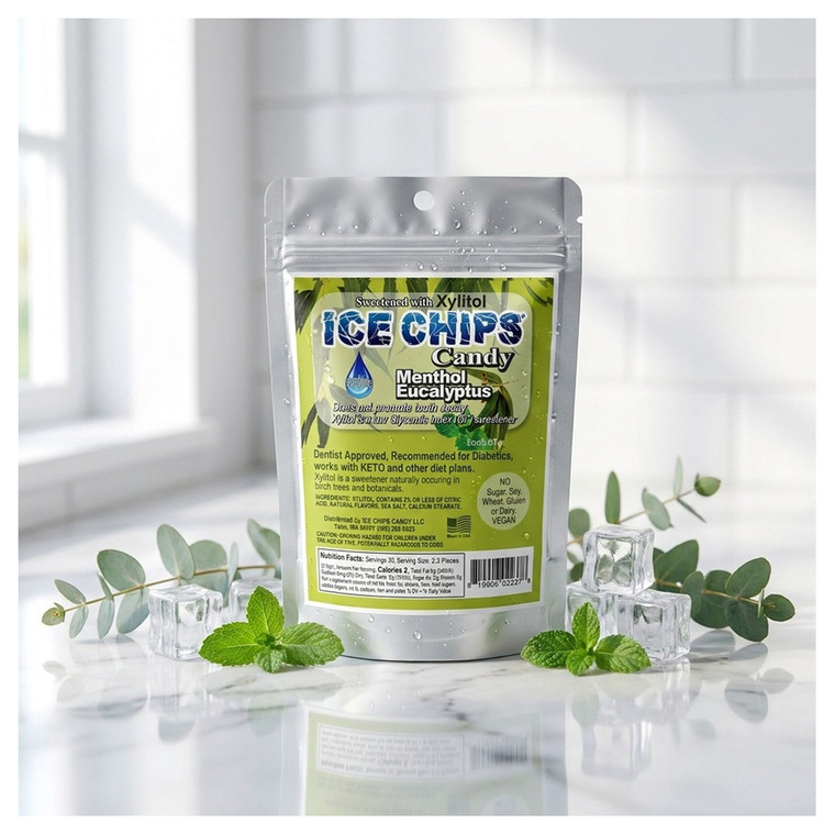 Ice Chips Menthol Eucalyptus Candy Sweetened with Xlitol 2Oz (5.67g)