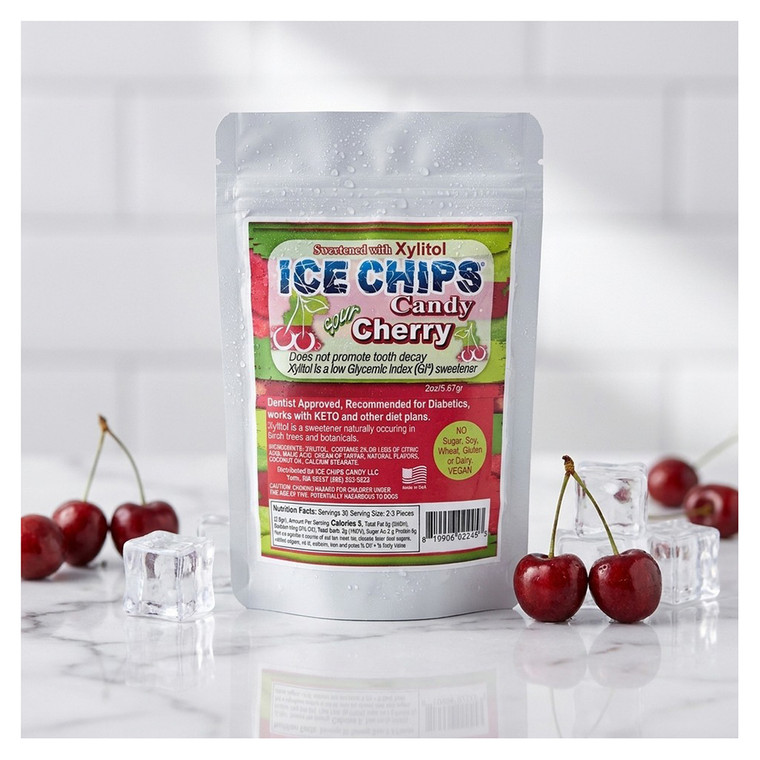 Ice Chips Sour Cherry Candy Sweetened with Xlitol 2Oz (5.67g)