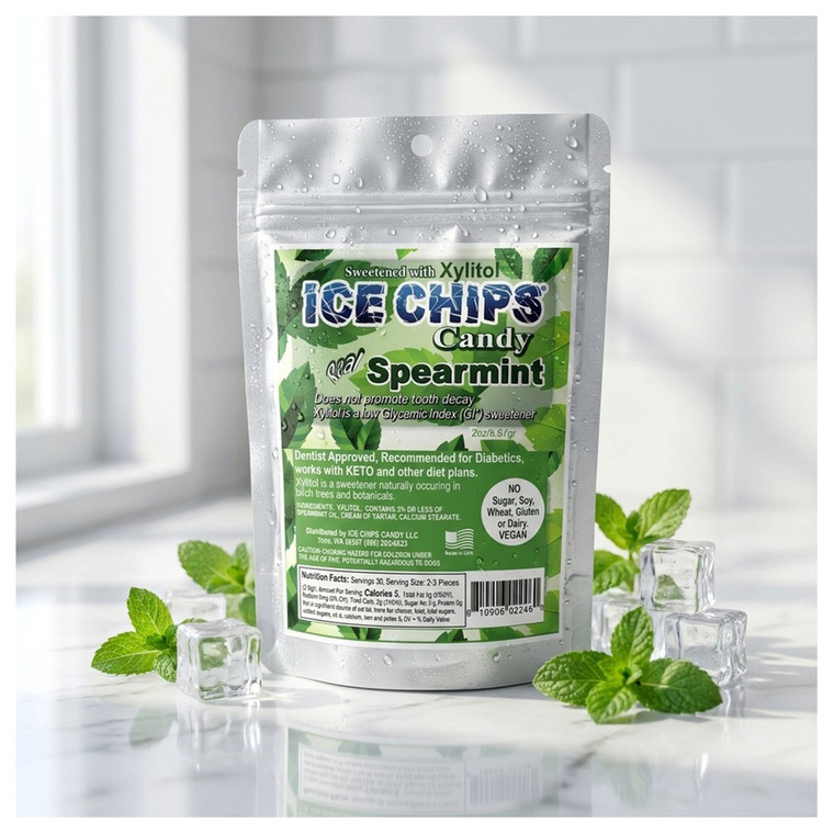 Ice Chips Spearmint Candy Sweetened with Xlitol 2Oz (5.67g)