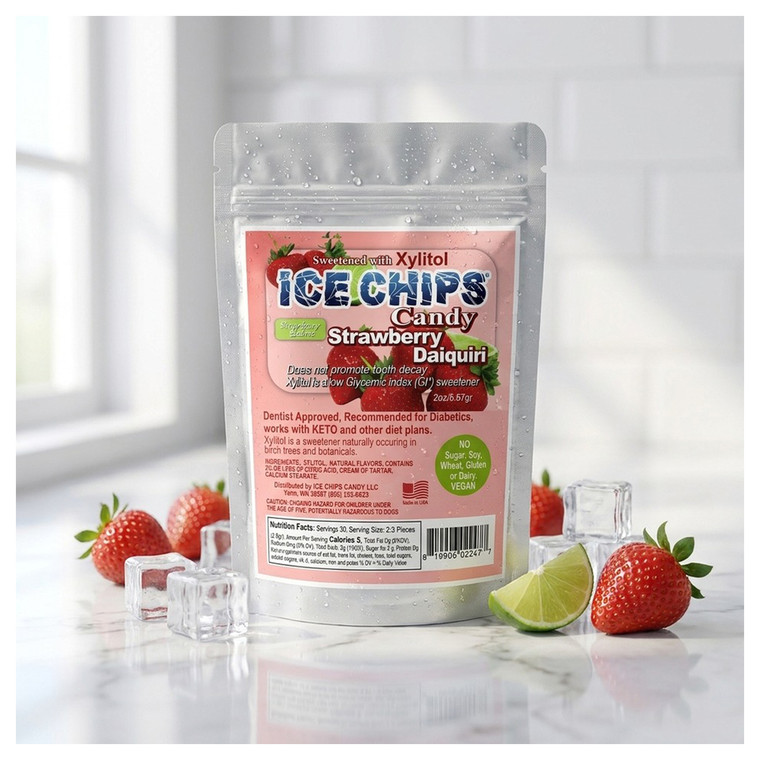 Ice Chips Strawberry Daiquiri Candy Sweetened with Xlitol 2Oz (5.67g)