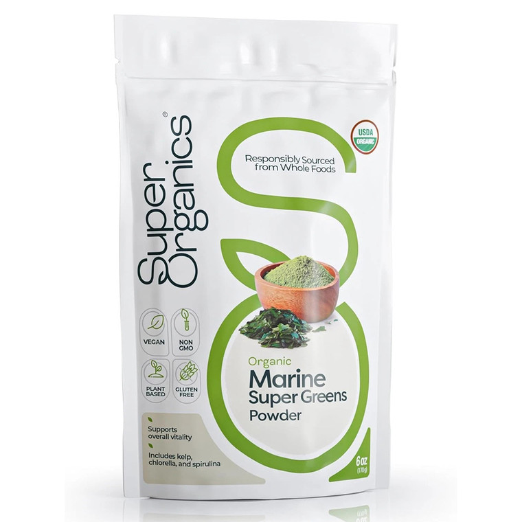 Super Organics Marine Super Greens Powder with Spirulina Support Vitality and Immunity 6Oz (170g)