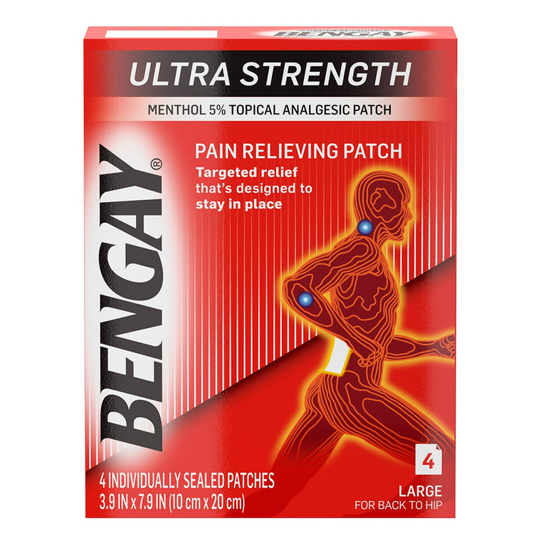 Bengay Ultra Strength Topical Analgesic Pain Relieving Patches Large 4Ea