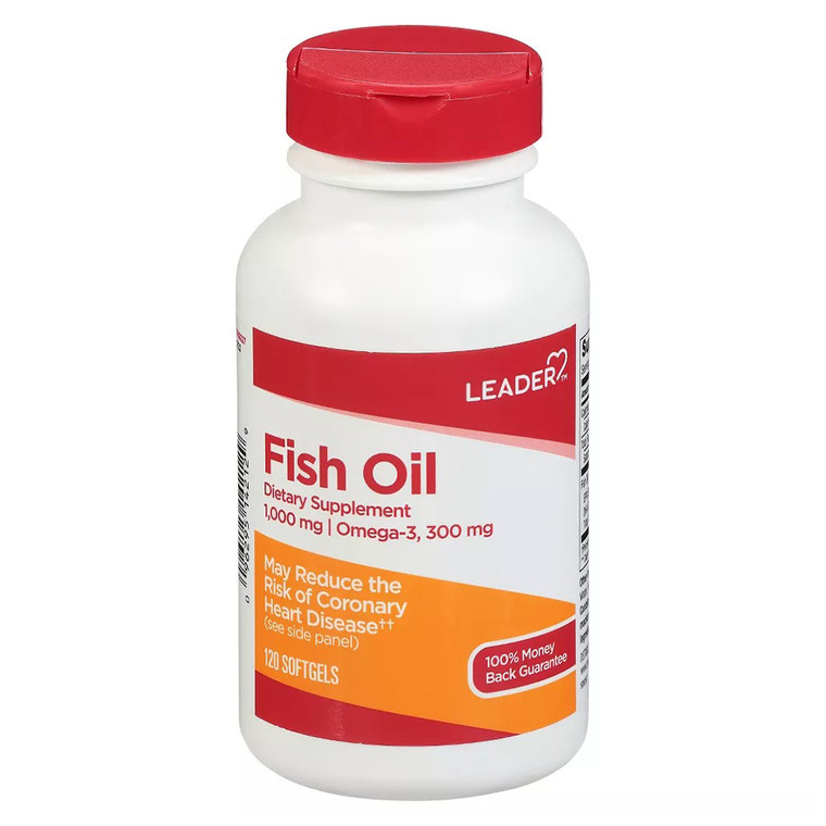 Leader Fish Oil 1000 mg Softgels for Heart Brain and Joint Health Support 120Ea