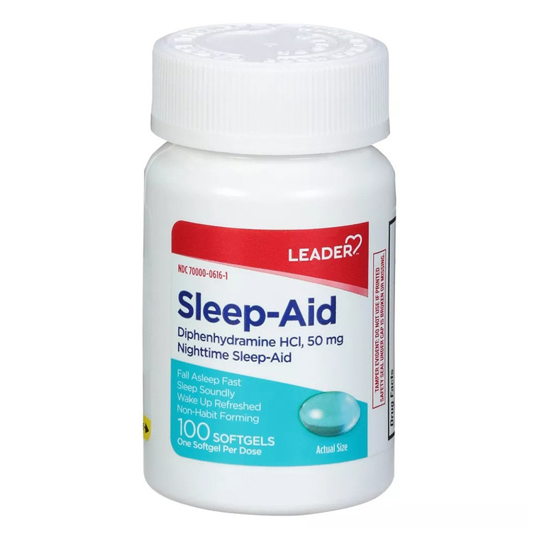 Leader Nighttime Sleep Aid 50 mg Softgels for Sleep Support 100Ea