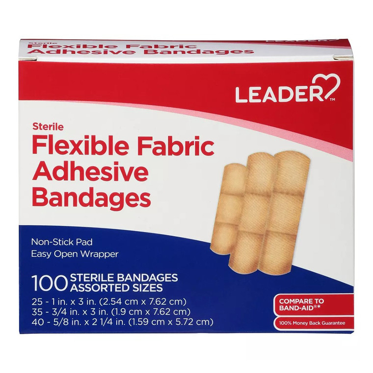 Leader Sterile Flexible Fabric Adhesive Bandages for Minor Cuts and Scrapes 100Ea