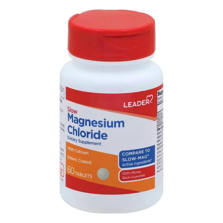 Leader Slow Magnesium Chloride Enteric Coated Tablets for Muscle and Nerve Health Support 60Ea