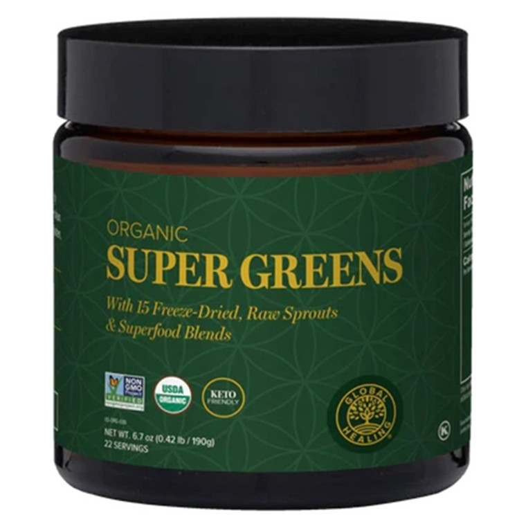 Global Healing Organic Super Greens Powder Superfood Blends Support Energy Digestion and Immune Health 6.7Oz (190g)
