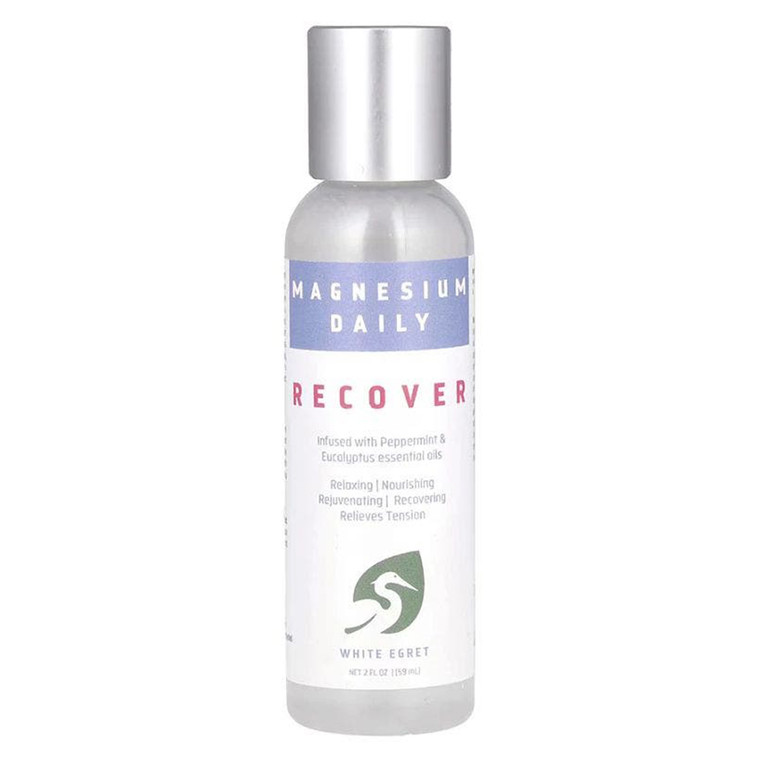 White Egret Magnesium Daily Recover Infused with Peppermints and Eucalyptus Oils for Relaxation and Rejuvenation Mind and Body 2Oz (59ml)