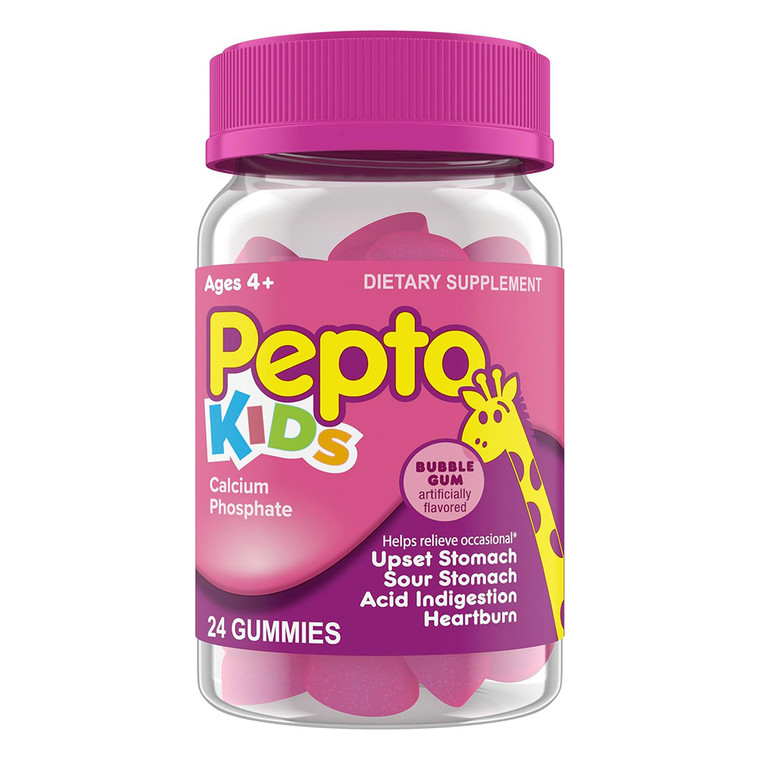Pepto Kids Gummies for Occasional Upset Stomach Acid Indigestion Sour Stomach and Heartburn Relief 24Ea